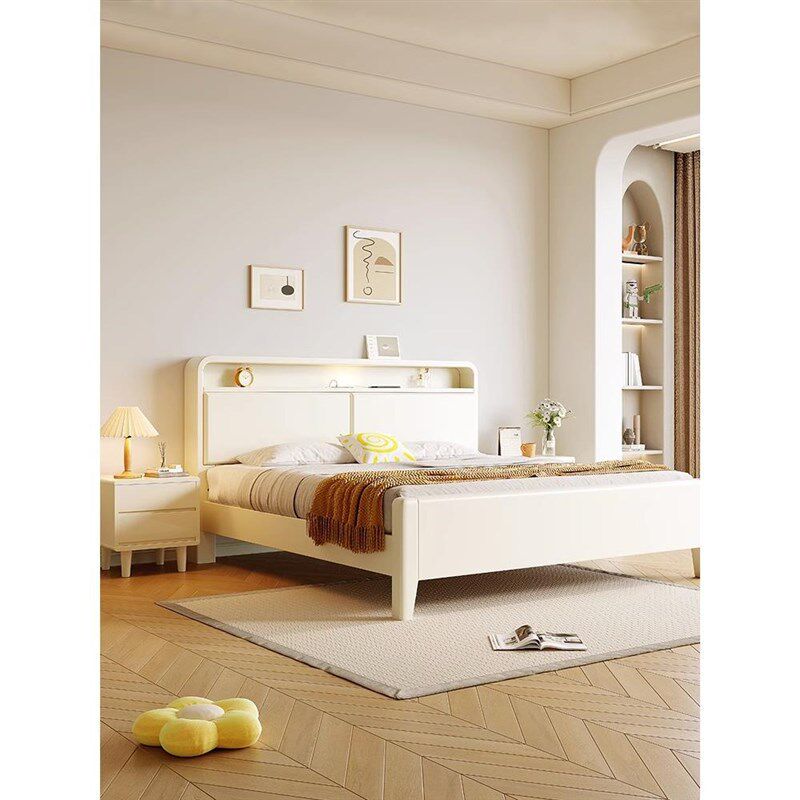 北欧白色实木床现代简约1.5米单双人奶油风J经济小户型1.35m收纳