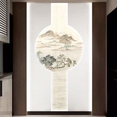 壁画墙纸山水茶室墙布现代新中式玄关芯定制书房背景墙壁纸水墨画