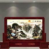 公司迎客松办公室遮挡客厅隔断双面实木屏风酒店新中式 座屏玄关