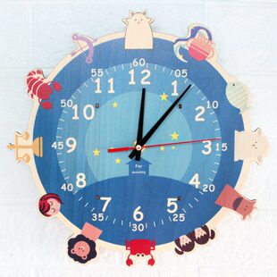 挂钟趣儿童钟表创意可爱十二星座学认静音卡通童动物时间卧室木质