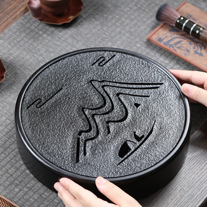 简易小茶海圆形家用密胺盘双用干泡台功夫茶具茶台蓄水.式茶托茶