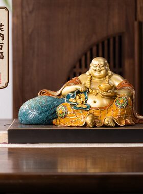 朱炳仁铜 笑纳百福弥勒佛摆件布袋招财钱袋子客厅玄关装饰