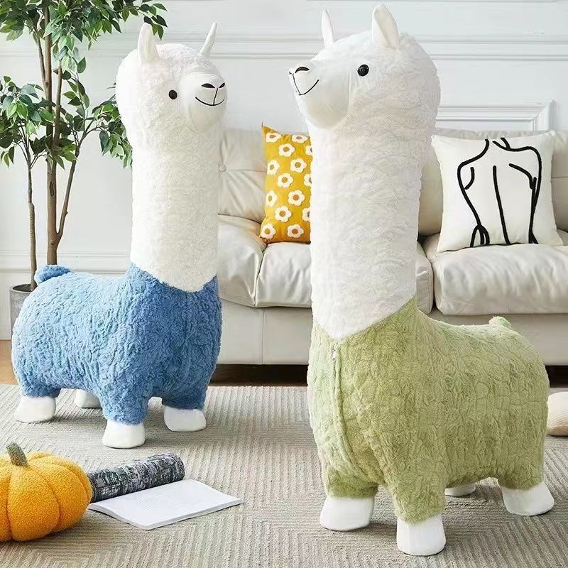 羊驼玩偶坐凳儿童沙发羊驼坐椅客B厅动物卡通摆件搬家礼物乔迁新