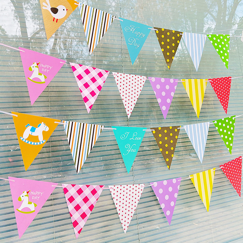 我们开学啦活动布置小彩旗生日拉旗横幅K派对装扮三角旗装饰吊旗