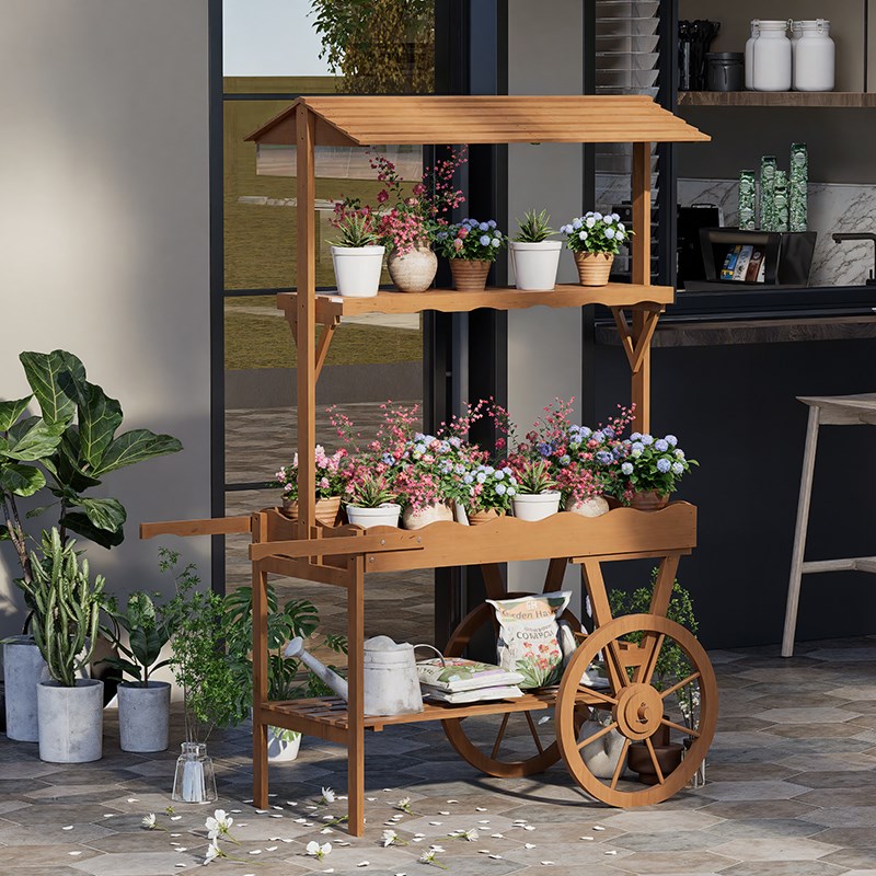 花架装饰大摆件j实木多层置物架户外摆摊推车花园民宿商场摆放美