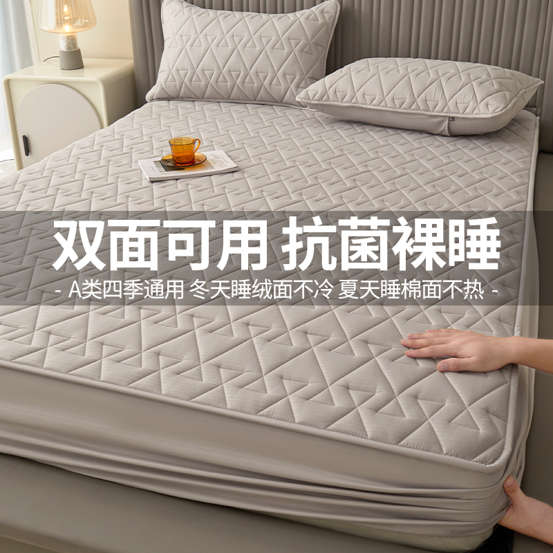 双面夹棉牀笠单件贡缎棉纯色牀罩绒面席梦N思牀垫牀包防尘牀单套