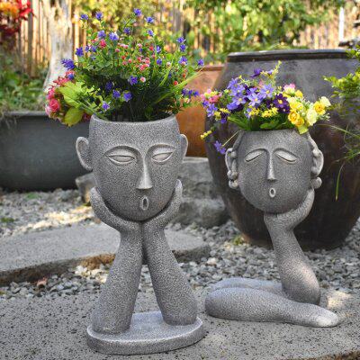 创意户外捧头花盆摆件庭院阳台民宿布置多肉花盆花器摆件园艺造景