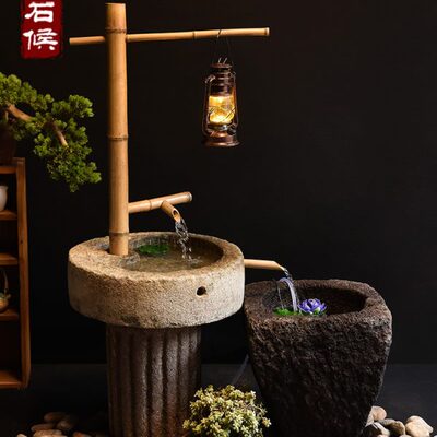 石槽鱼缸老石磨流水阳台摆件中式水景户外庭院景观室内旧石头花盆