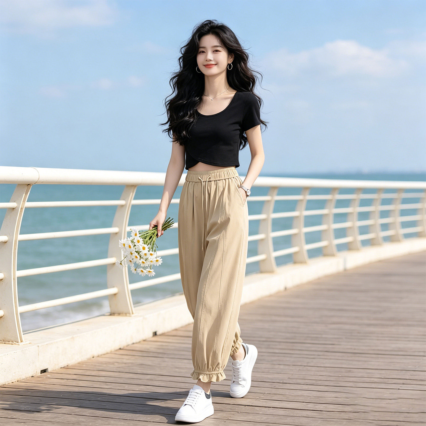 冰丝木耳边灯笼裤女夏季2026新款百搭裤子小个子垂感防晒花苞裤
