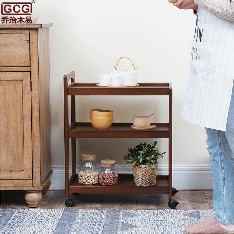 实木餐车小推车移动茶水酒水车木质送餐车餐厅家用V手推车置物架