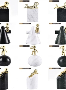 样板间轻奢大理i石装饰品摆件金色小铜人酒店客厅书柜玄关软装饰