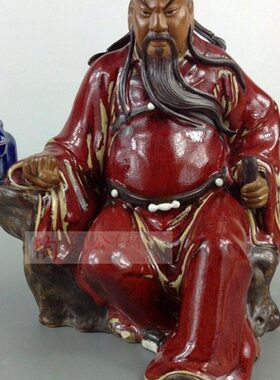 陶瓷工艺品石湾公仔家居装饰品礼品客厅招财人物摆件红袍坐关公
