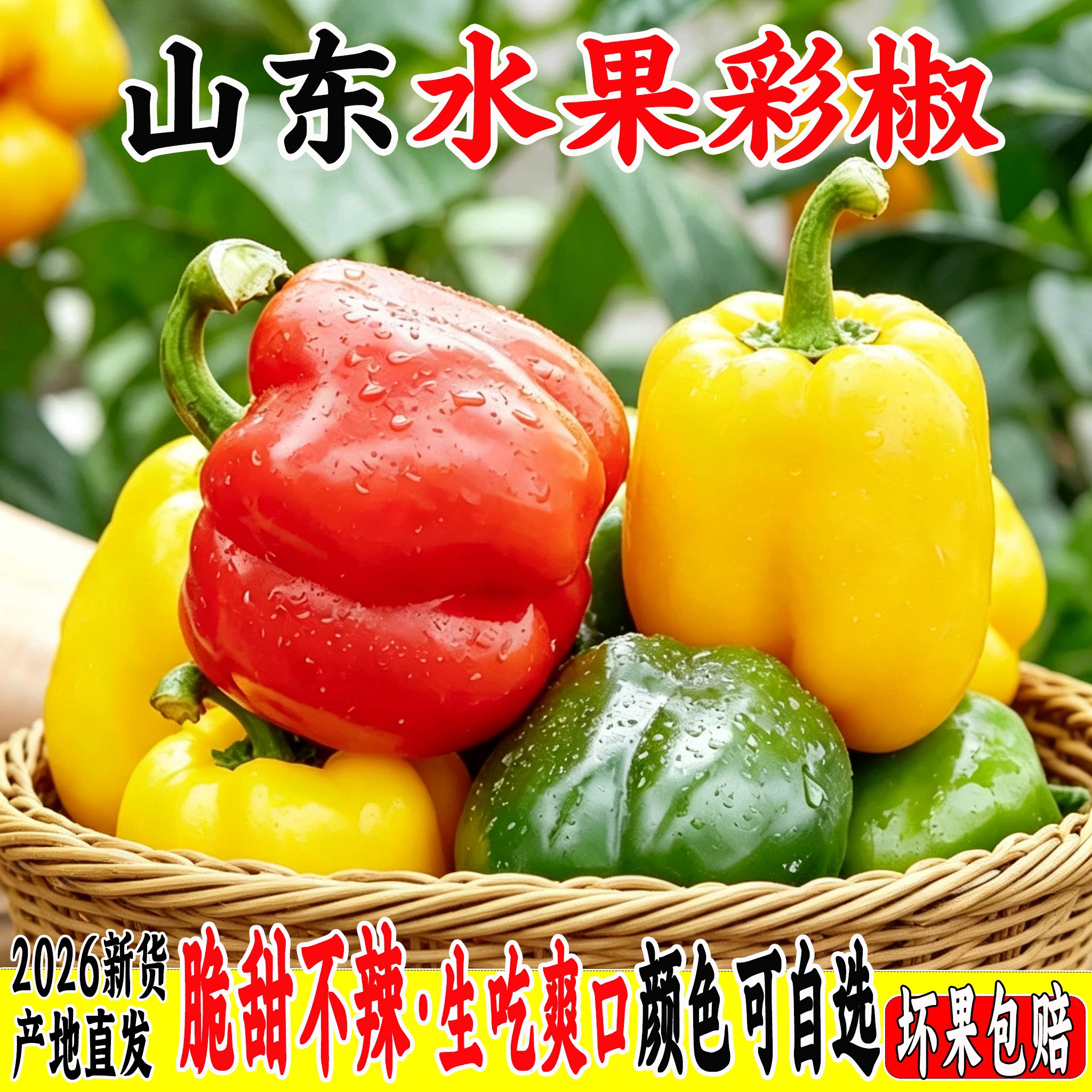 山东五彩甜椒生吃水果彩椒青椒圆椒红椒黄椒七彩沙拉新鲜蔬菜不辣