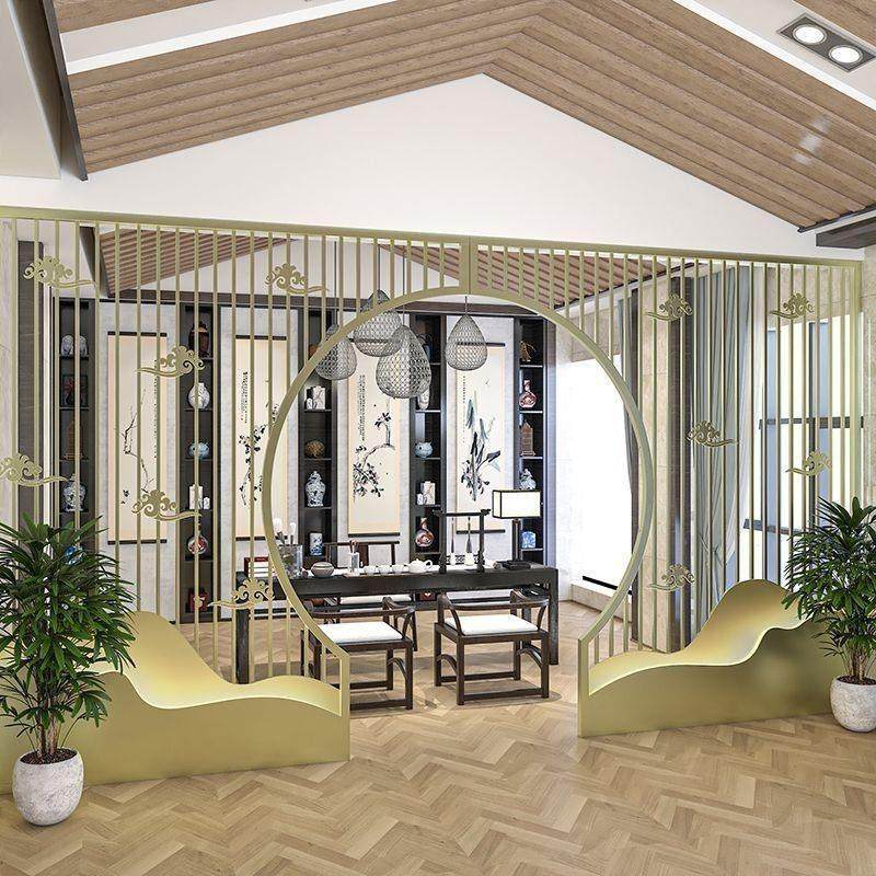 铁艺花格拱门新中式屏风拱门隔断墙餐厅卡座茶楼美容院装修效果图