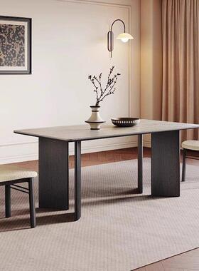 中世纪风格实木钙华石板餐桌和椅子组合为家庭小公寓黑色法式覆古