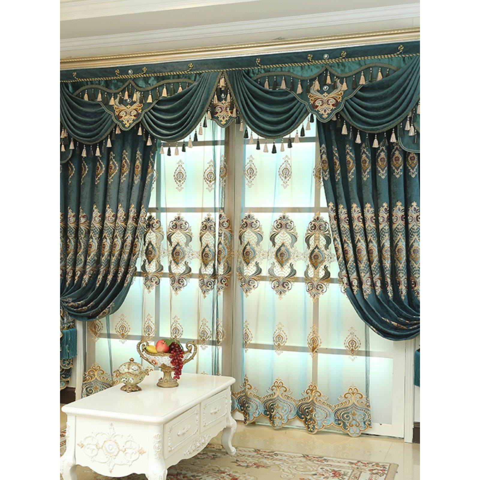 雪尼尔羊绒欧式绣花遮光加厚窗帘成品定制奢华布帘卧室客厅落地窗