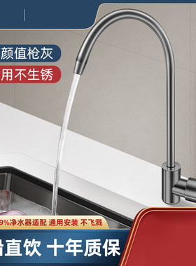 家用直饮机过虑器2分厨房通用枪灰色不锈钢净水器直饮水龙头配件