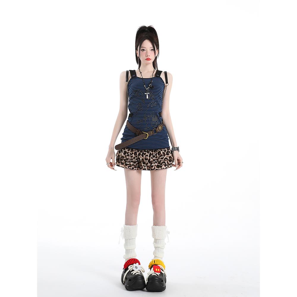 新款y2k穿搭学院甜辣妹女夏绝美上衣豹纹半身裙套装裙子连衣裙