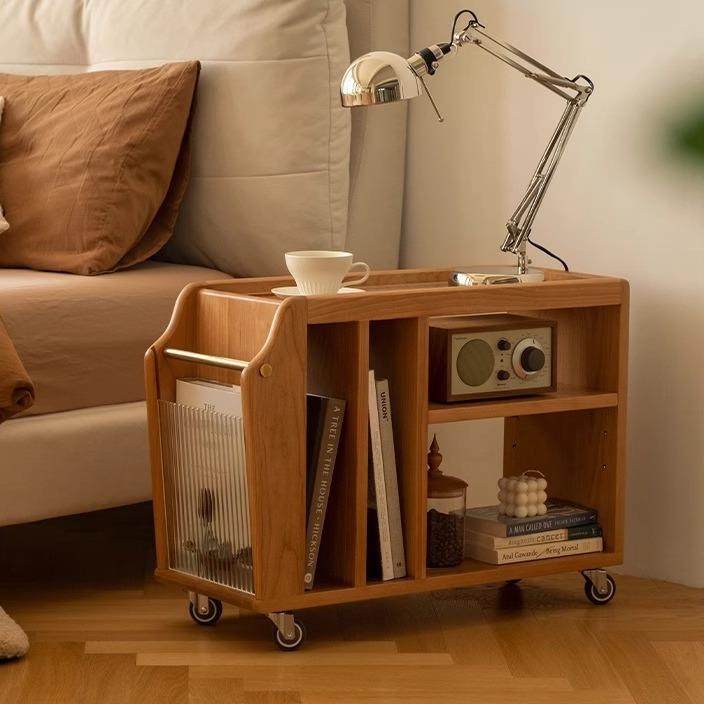 复古实木巴扬推车小户型边几北欧中古茶几可移动收纳置物沙发边柜