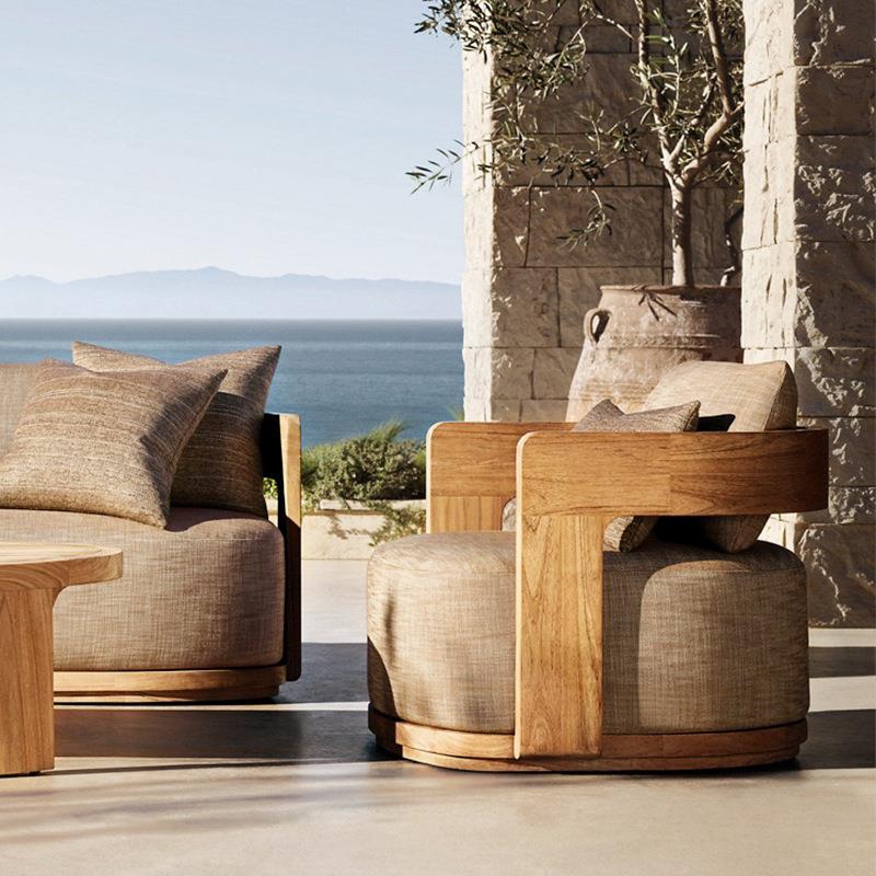 户外实木沙发庭院别墅露天阳台休闲原木家具组合北欧柚木躺椅茶几