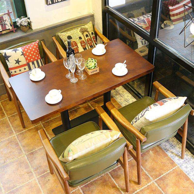 北欧简约甜品店奶茶店咖啡厅桌椅组合休闲扶手椅子餐厅实木餐桌椅
