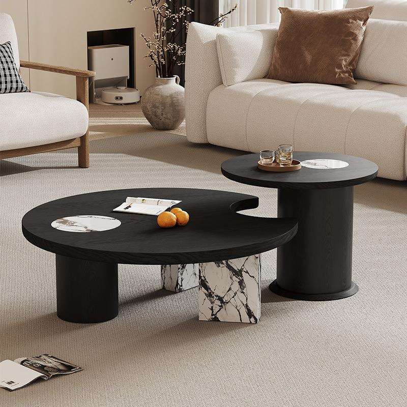 岩板意式极简圆形高级客厅家用组合茶几设计师小户型轻奢现代简约