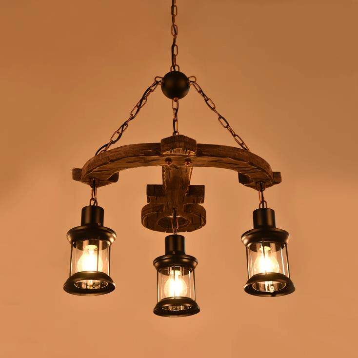 美式乡村复古工业风餐厅吊灯创意个性酒吧火锅店民宿茶室实木吊灯