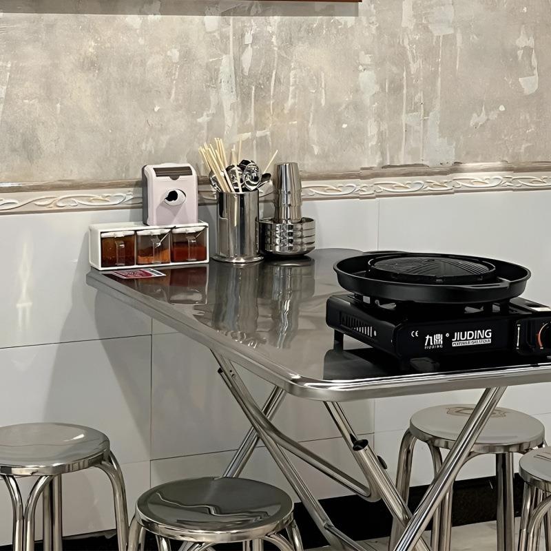 大排档复古港风夜市烧烤圆凳米线麻辣烫户外可折叠不锈钢桌椅组合