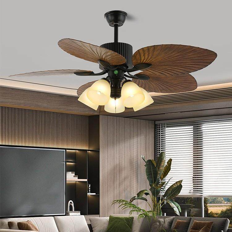 复古吊扇灯美式客厅卧室风扇吊灯中古南洋风芭蕉叶咖啡厅电扇灯