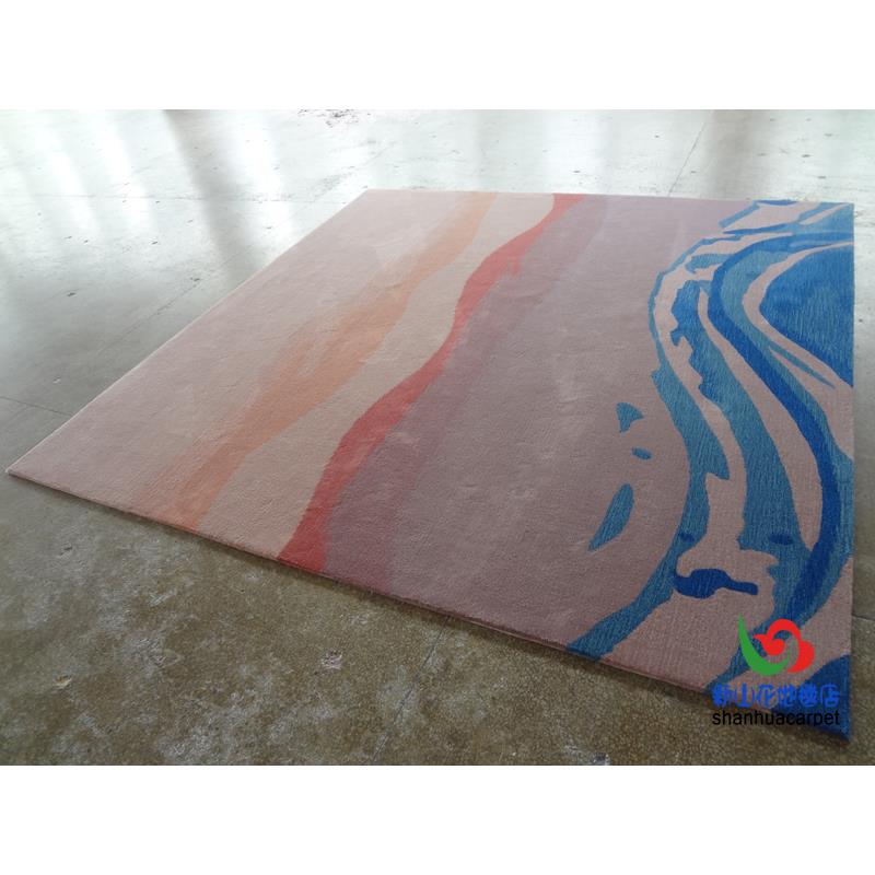 新中式粉红色水墨画田园客厅茶几沙发地毯卧室客房大厅接待室地毯