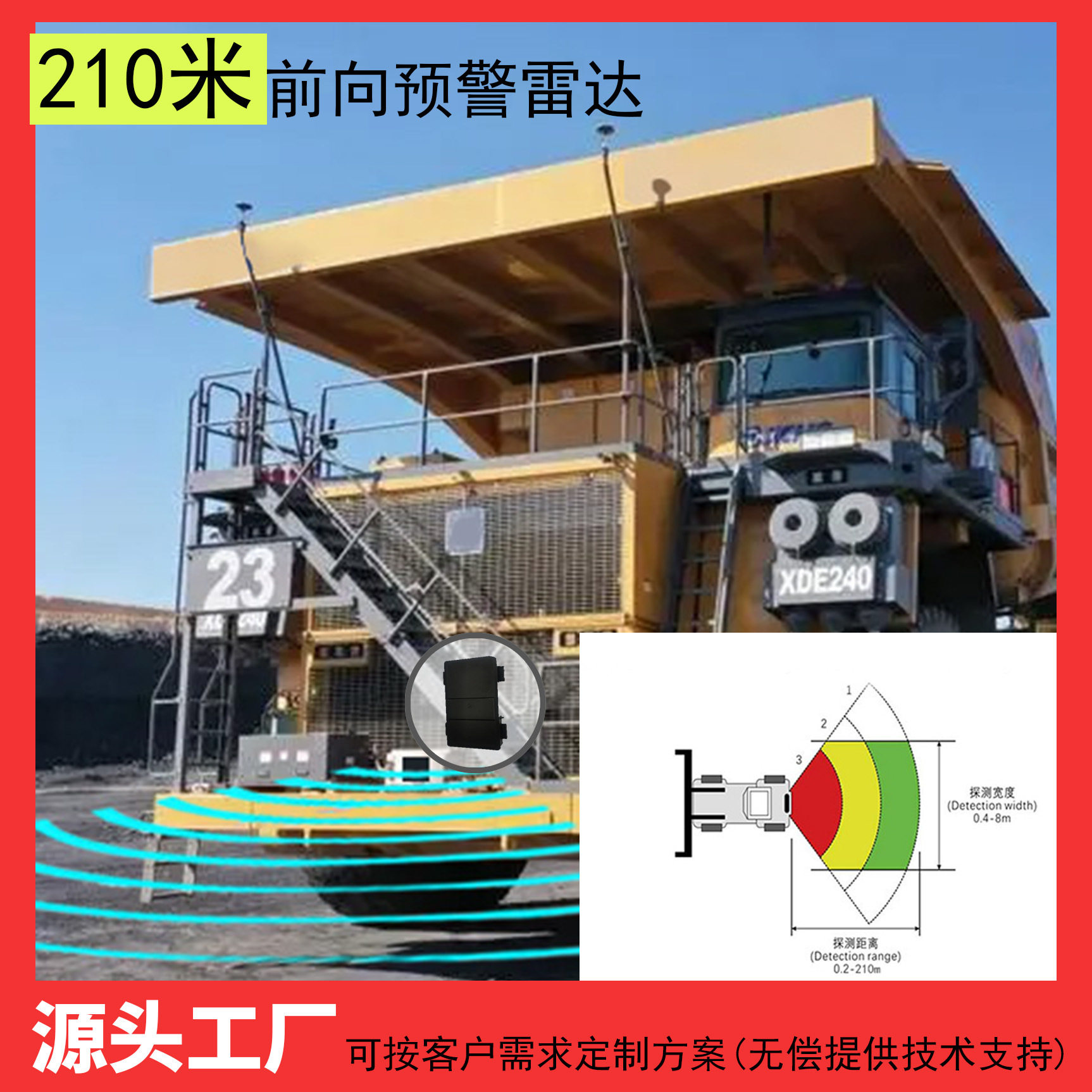 77G毫米波雷达矿卡工程车特种车辆前后向避障矿车防碰撞预警防撞