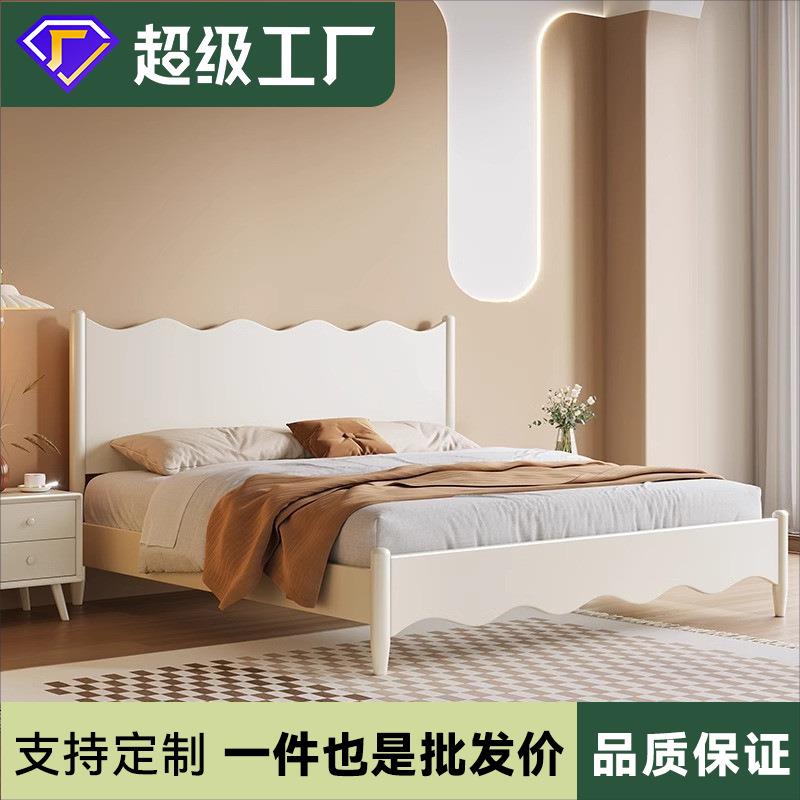 现代简约奶油风实木床1.8米白色家用小户型卧室1.5单双人储物婚床