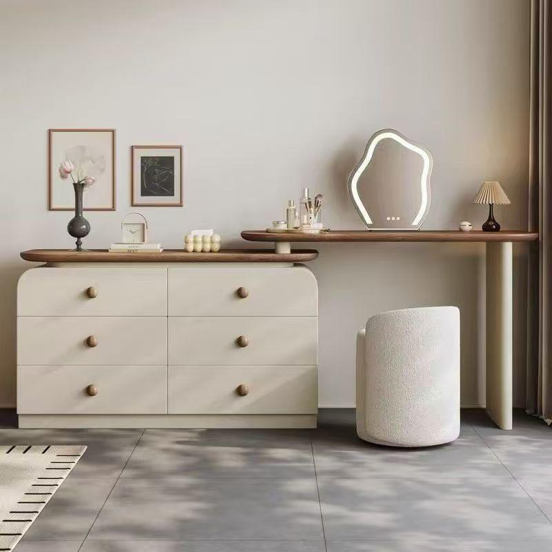 中古风实木梳妆台带抽屉法式梳妆台化妆桌收纳一体奶油简约斗柜