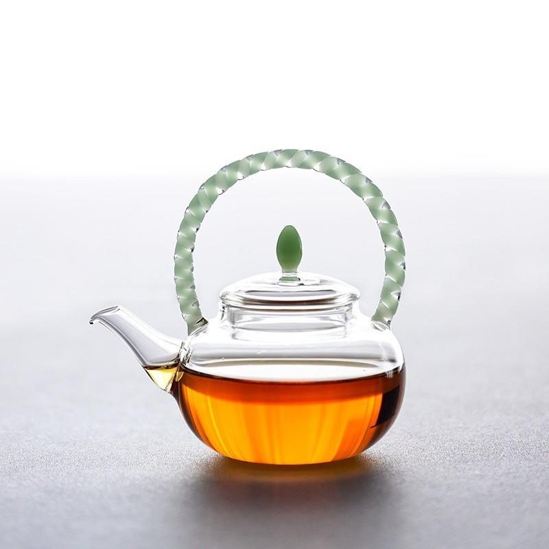 厂家迷你一人泡茶壶多彩把手小号提梁壶高硼硅玻璃茶壶