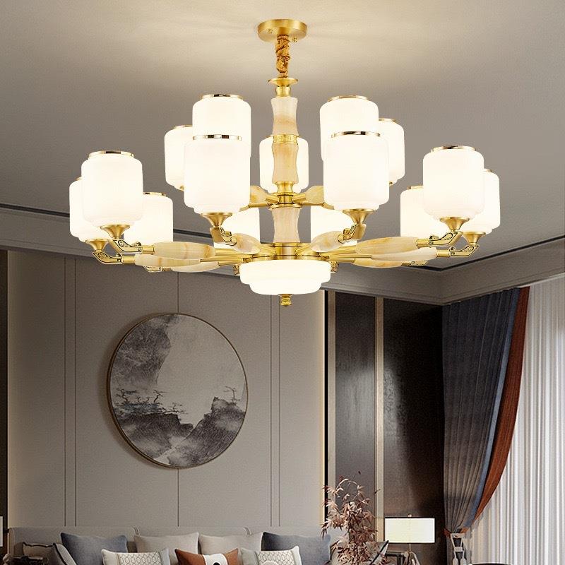 简约新中式全铜吊灯客厅灯2023年新款高档大气餐厅大厅云石主灯具