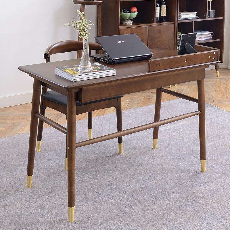 简约胡桃色北欧实木书桌 卧室1.2米电脑桌椅书房学生带挡板写字桌