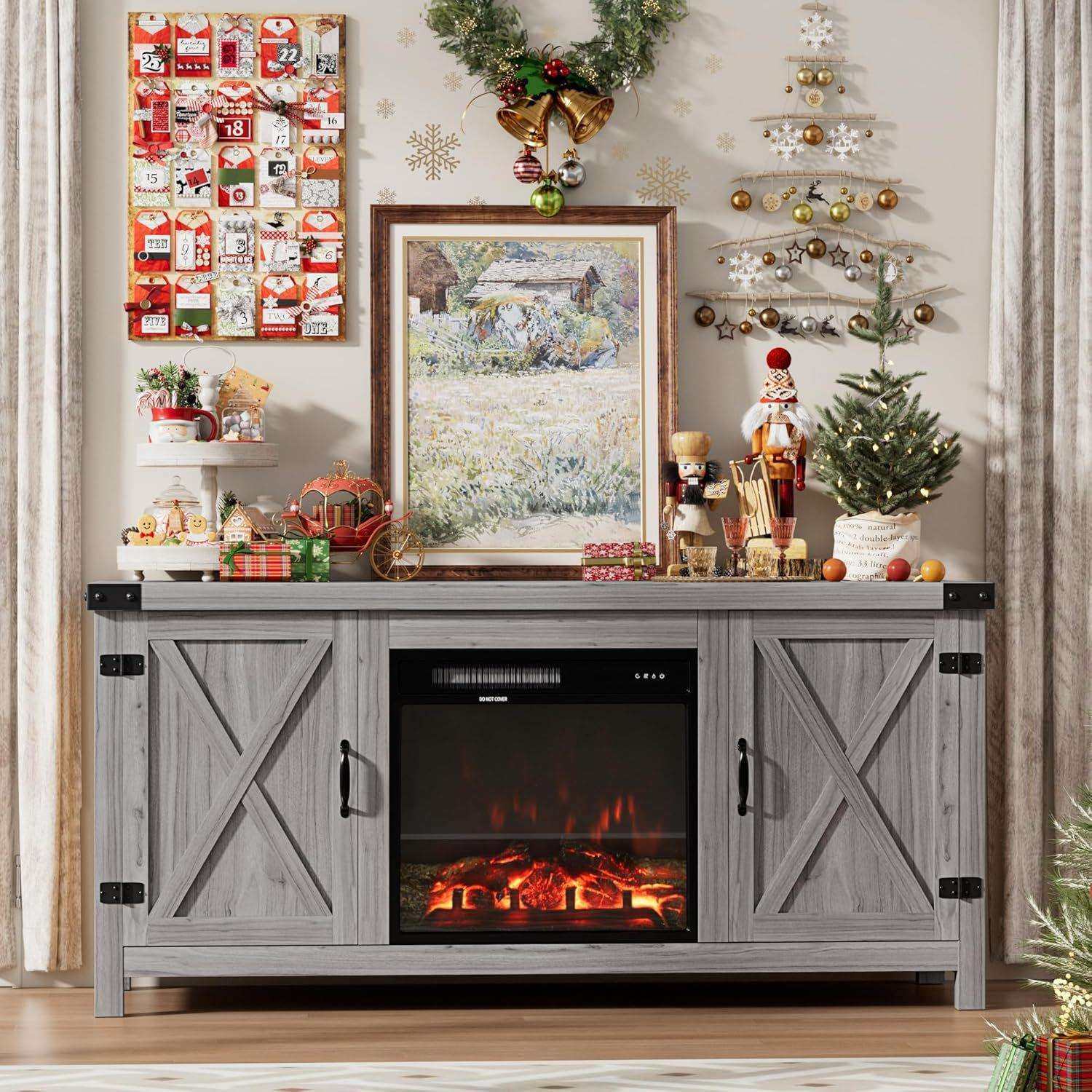 跨境客厅谷仓门家用仿真火电子壁炉嵌入式美式复古落地电视柜实木,鲜花速递/花卉仿真/绿植园艺,割草机/草坪机,淘宝优惠券,粉丝福利购,淘宝优惠卷