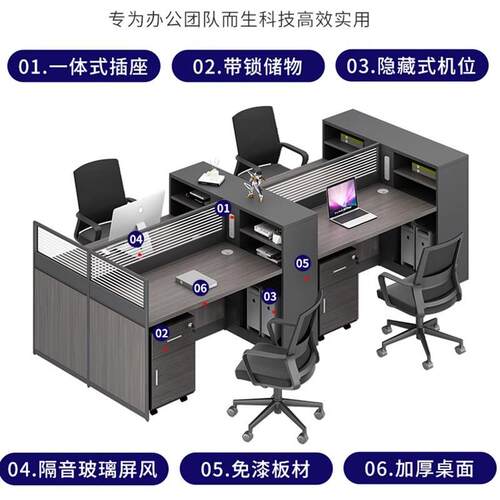 简约办公室员工桌椅组合四人六人位屏风卡座人事财务职员办公室桌