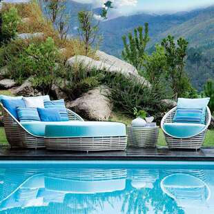 高创意斜倚休闲藤编靠背沙发椅露天庭院组合室外沙发户外庭院藤椅