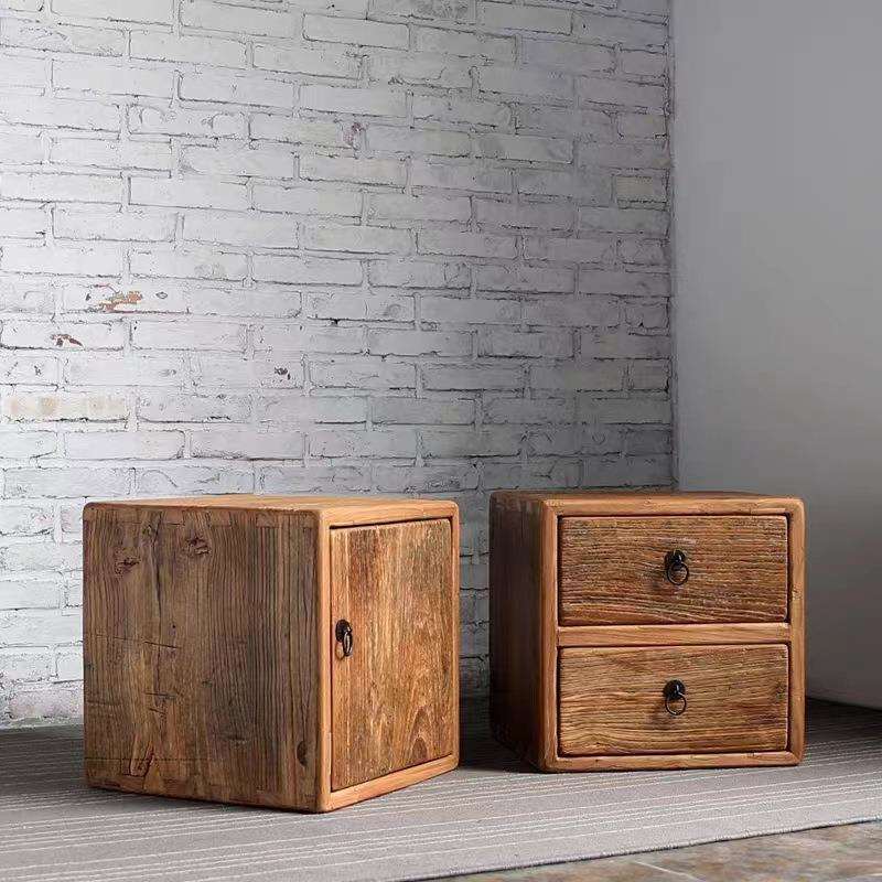 老榆木床头柜床边储物柜简约现代卧室家具实木储藏柜新中式家具柜