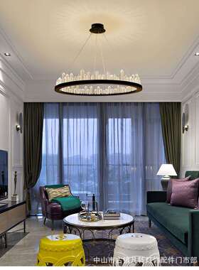 工业风现代铁艺灯具黑色LED客厅灯样板房北欧轻奢K9水晶网红吊灯