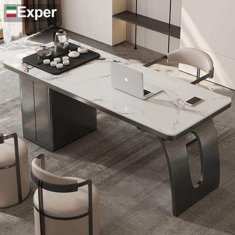 茶台意式岩板茶桌椅组合现代简约大板桌高档办公室两用