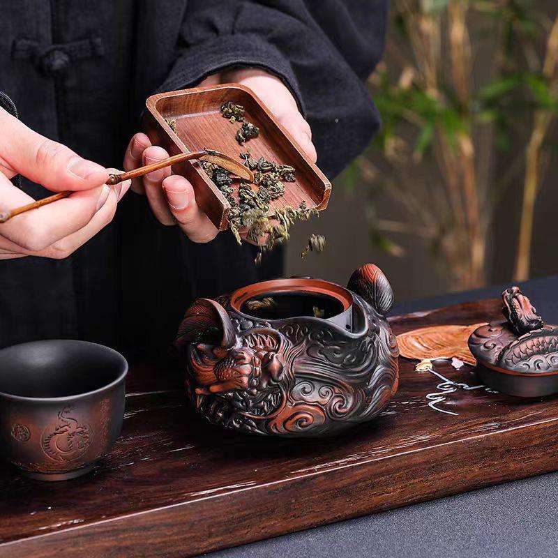 建水紫陶手抓龙壶旅行茶具一壶二杯便携式户外旅游250ml茶壶茶具