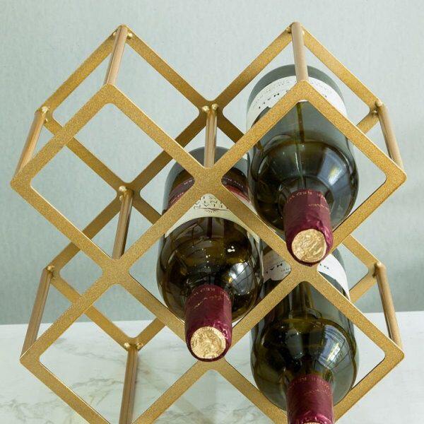 轻奢金属摆件现代红酒架子酒瓶菱形格置物架家用简约酒柜酒架吧台