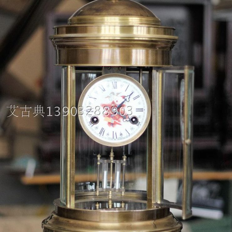 立式 纯铜仿古带机械式报钟表圆亭时座钟台式机械复古
