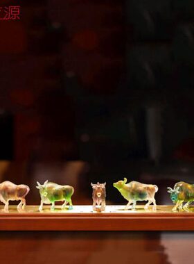 福五刻字生日创意家居年牛装饰品纳时尚牛礼品琉璃摆件礼物祝寿