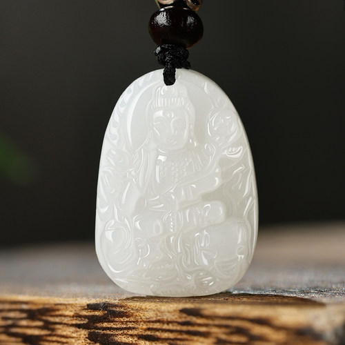 和田玉吊坠观音头玉佩挂件v男佛牌玉坠女本命佛普贤菩萨文殊羊脂