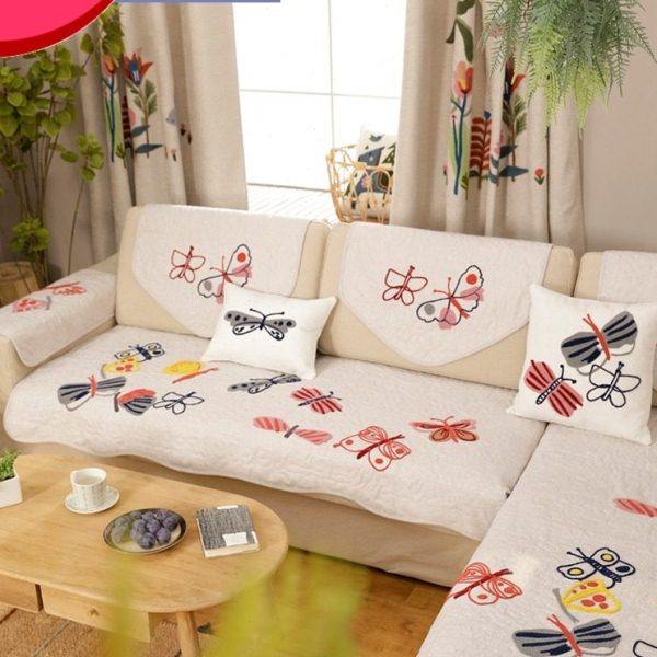 现代中式绣花沙发垫子鲁绣田园实木沙发套罩清新简约沙发扶手盖布,居家布艺,沙发垫,淘宝优惠券,粉丝福利购,淘宝优惠卷