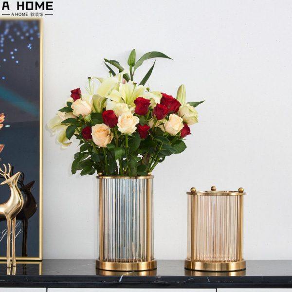 北欧轻奢金属玻璃花瓶摆件客厅插花干花透明电视柜茶几餐桌装饰品,家居饰品,花瓶,淘宝优惠券,粉丝福利购,淘宝优惠卷