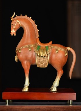 招财马摆件全铜新中式客厅办公室酒柜装K饰品公司乔迁开业礼品唐